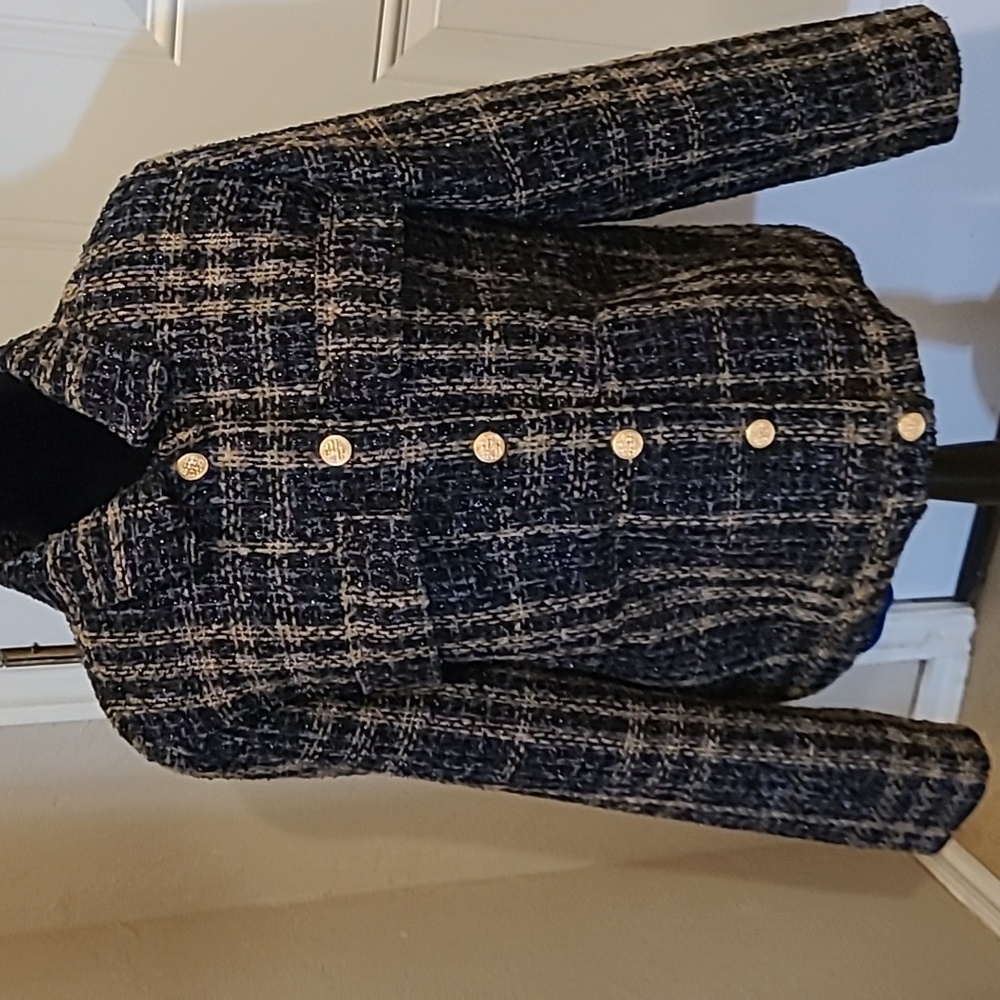 Beautiful blue and tan tweed coat